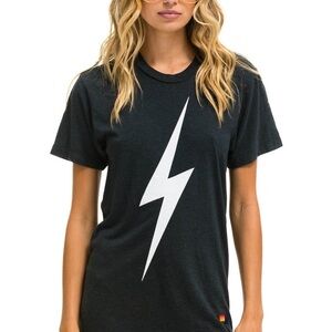 Aviator Nation Charcoal Tee with White Lightning Bolt